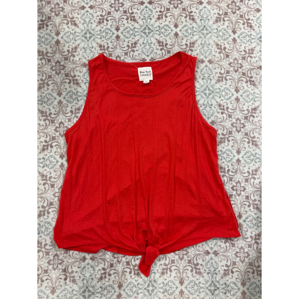 New York Laundry Womens 1X Red Sleeveless Tie Front Knot Tank Top Scoop Neck